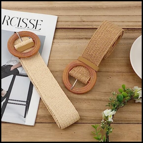 Braided Straw Dress Belts with Wooden Buckle - Wide Waist Belts for Summer main image 5